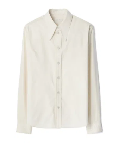 Lemaire Pointed Collar Shirt In Washed Cotton Silk In Neutral