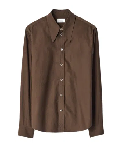 Lemaire Pointed Collar Shirt In Washed Cotton Silk In Brown