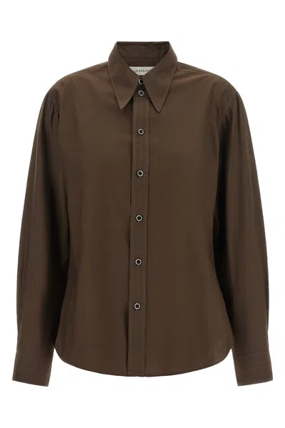 Lemaire Pointed Collar Silk-blend Shirt In Brown