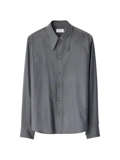Lemaire Pointed-collar Shirt In Washed Cotton-silk In Blue