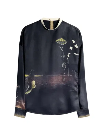 Lemaire Printed Blouse In Black