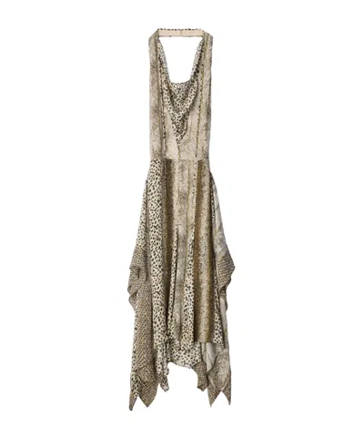 Lemaire Printed Paneled Dress In Feather Printed Viscose In Brown