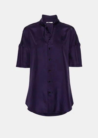 Lemaire Scarf-detail Silk Shirt In Purple Iris
