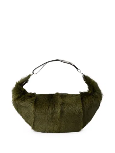 Lemaire Quiver Clip Bag In Long-hair Goat Leather In Green