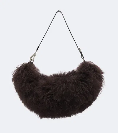 Lemaire Quiver Clip Shearling Shoulder Bag In Brown