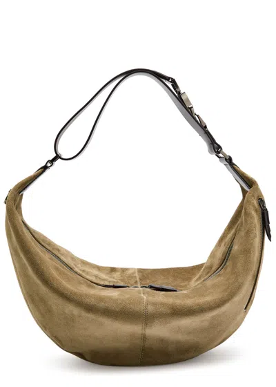 Lemaire Quiver Clip Suede Shoulder Bag In Brown