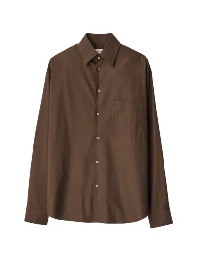 Lemaire Regular Shirt In Washed Cotton Silk In Brown