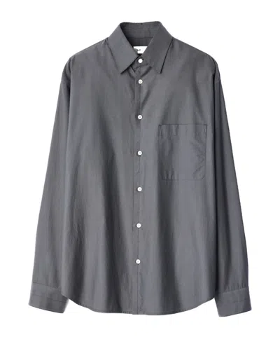 Lemaire Regular Shirt In Washed Cotton Silk In Silver