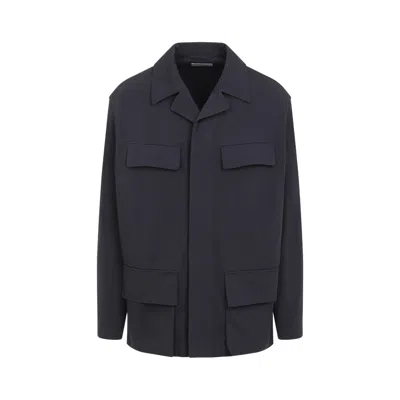 Lemaire Relaxed Fit Black Cotton Jacket With Classic Collar In Gray