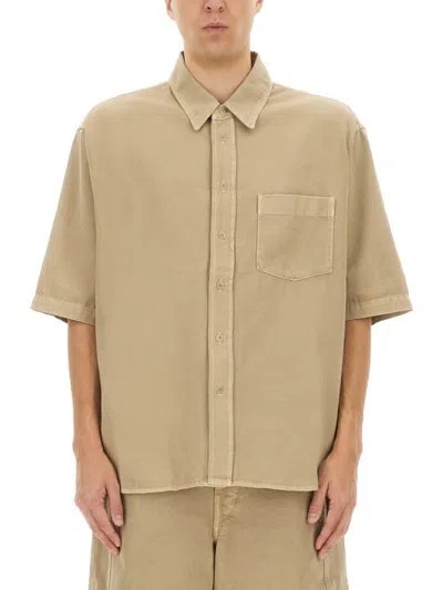 Lemaire Relaxed-fit Denim Shirt With Classic Collar In Neutrals