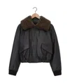 Lemaire Leather Blouson With Shearling Collar In Black