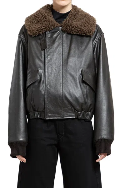 Lemaire Relaxed Fit Leather Blouson In Brown