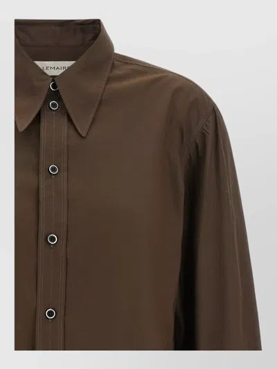 Lemaire Relaxed Fit Shirt Pointed Collar Long Sleeves In Brown
