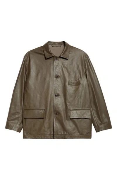 Lemaire Relaxed Leather Jacket In Mushroom