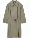 Lemaire Relaxed Oversized Trench Coat With Belted Waist And Subtle Texture In Green