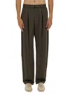 Lemaire Pleated Waistband Trousers With Practical Pockets In Brown