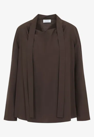 Lemaire Relaxed Silk Ascot Blouse With Scarf In Brown