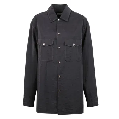 Lemaire Relaxed Silk Shirt With Patch Pockets In Black