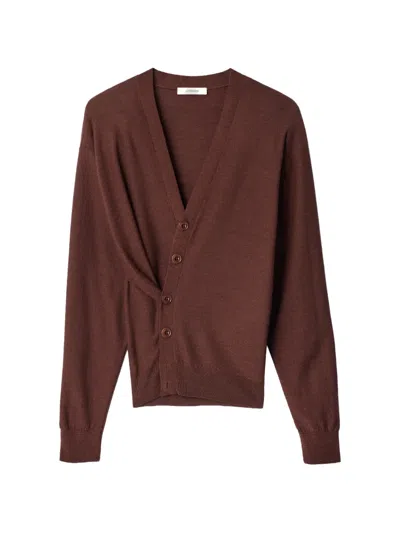 Lemaire Relaxed Twisted Cardigan In Merino Blend In Red
