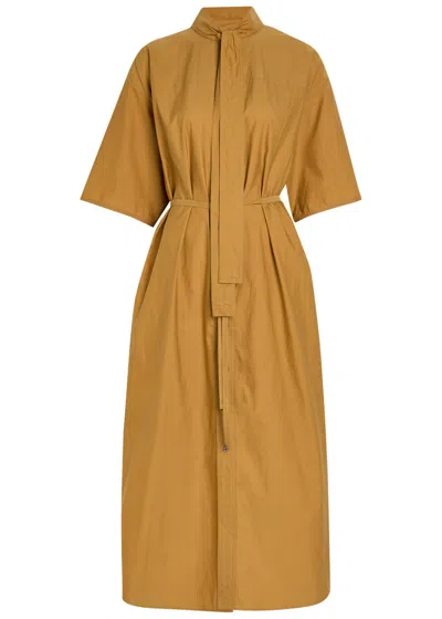 Lemaire Reversible Belted Cotton And Silk-blend Midi Dress In Brown