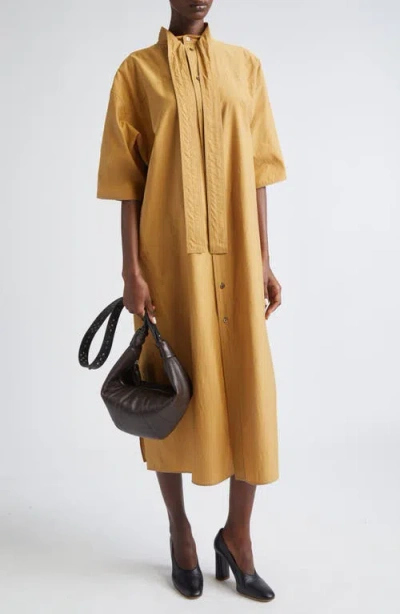 Lemaire Reversible Washed Cotton & Silk Tube Dress In Brown