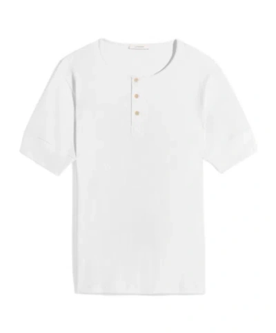 Lemaire Rib Henley Top In Cotton Linen Rib Jersey In White