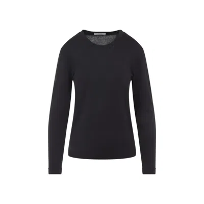 LEMAIRE LEMAIRE RIB LONG SLEEVE BLACK COTTON T-SHIRT