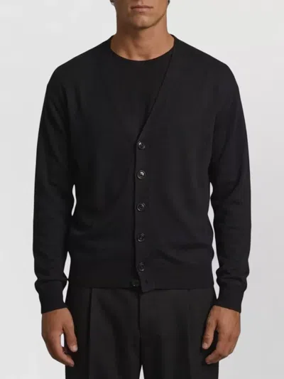 Lemaire Ribbed Asymmetric V-neck Wool-blend Cardigan
