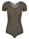 Lemaire Ribbed Viscose And Silk Blend Bodysuit In Brown