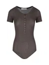 Lemaire Ribbed Textured Bodysuit With Round Neckline In Brown