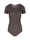 Lemaire Ribbed Viscose And Silk Blend Bodysuit In Brown