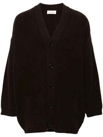 Lemaire Ribbed Cardigan In Dark Acajou Melange