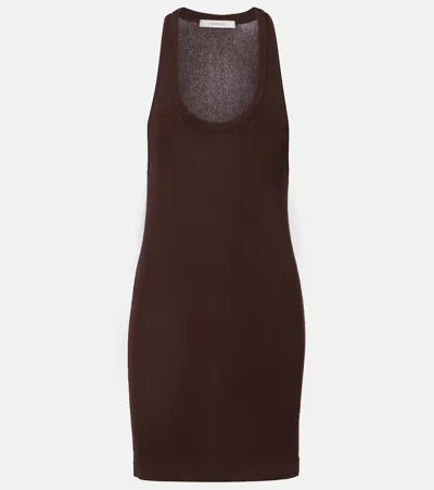 Lemaire Ribbed Crêpe Minidress In Brown