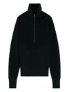 Lemaire Half Zip Sweater In Ribbed Virgin Wool In Black