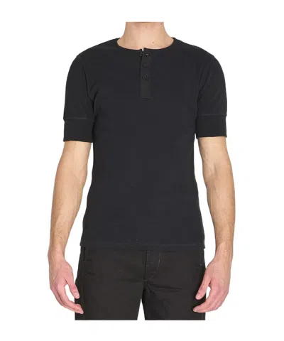 Lemaire Ribbed Henley Polo Shirt Stretch Blend In Blue