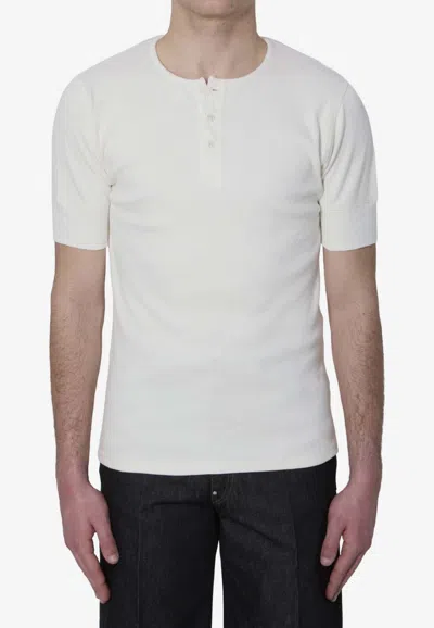 Lemaire Ribbed Henley T-shirt In White