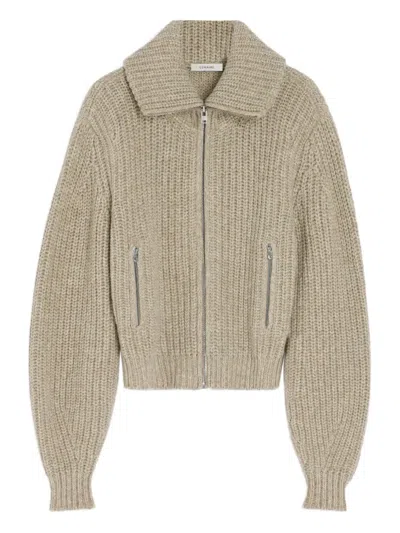 Lemaire Ribbed High-neck Zip Cardigan In Brown
