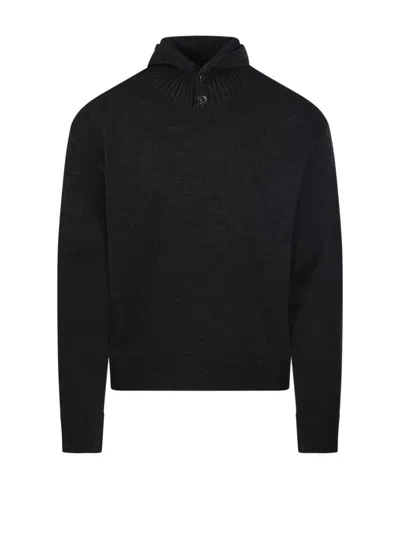 Lemaire Ribbed Hooded Sweater With Minimalist Design In Black