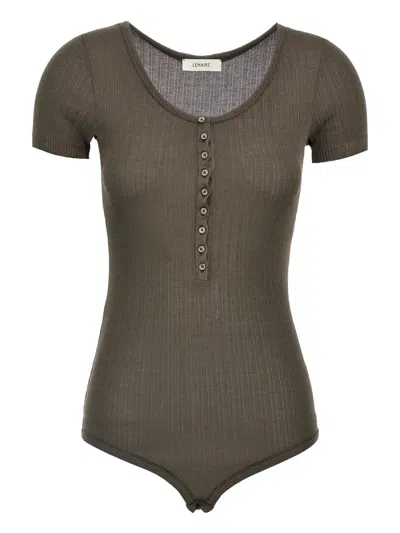 Lemaire Ribbed Viscose And Silk Blend Bodysuit In Brown