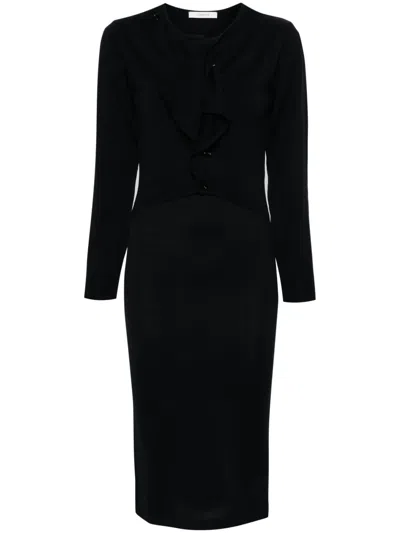 Lemaire Ribbed-knit Cardigan Dress In Blue