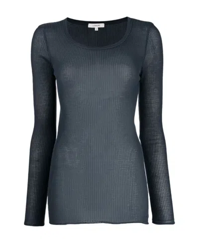 Lemaire Ribbed-knit Long-sleeved Silk Top In Black