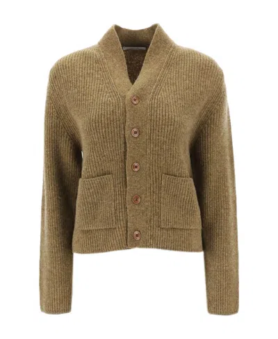 Lemaire Ribbed-knit Wool Cardigan In Brown