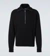 Lemaire Half Zip Sweater In Ribbed Virgin Wool In Black