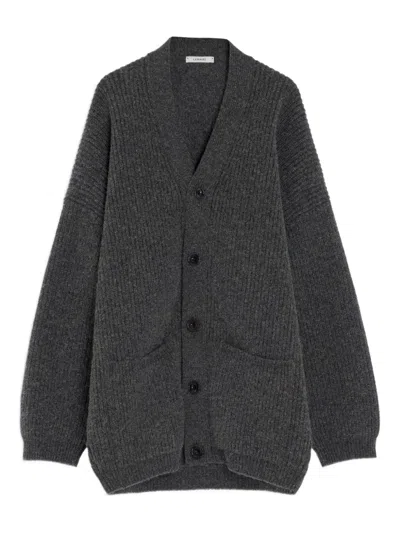 Lemaire Ribbed Patch-pockets Cardigan In Gray