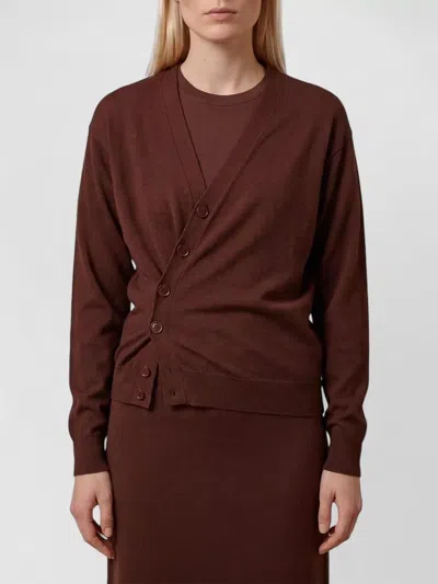 Lemaire Ribbed Relaxed Asymmetric Wool Cardigan In Burgundy