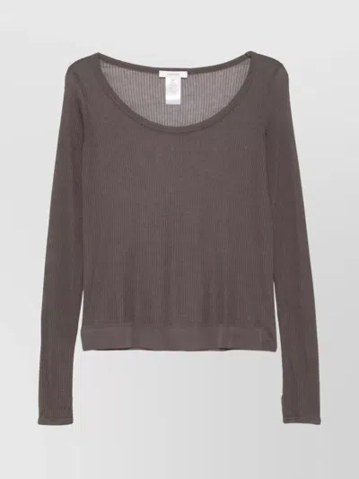 Lemaire Ribbed Seamless Scoop Neck Top In Brown