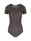 Lemaire Ribbed Textured Bodysuit With Round Neckline In Brown
