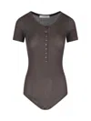 Lemaire Ribbed Textured Bodysuit With Round Neckline In Brown