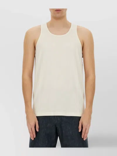 Lemaire Ribbed Trim Sleeveless Cotton Tank Top In Beige