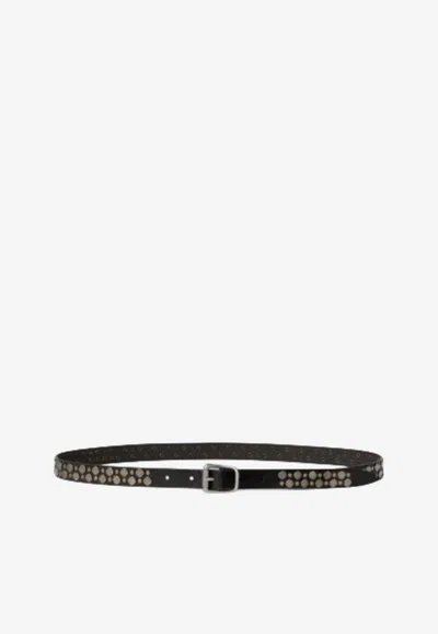 Lemaire Rio Studs Thin Belt In Smooth Leather In Dark Brown